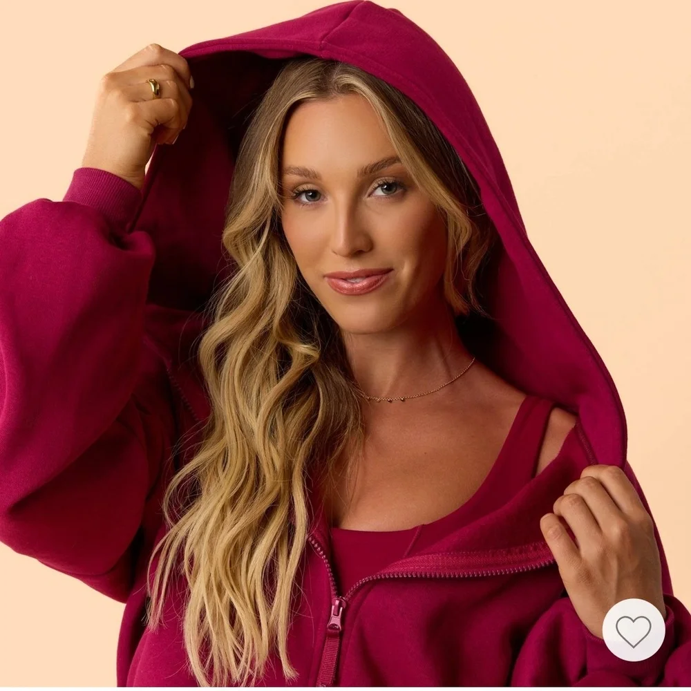 Women's Zip-Up Hooded Sweatshirt - Rich Magenta - Picture 6 of 7
